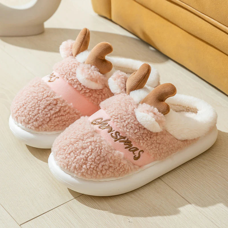 Christmas Elk Slippers – Soft Winter House Shoes, Warm Plush Slip-Ons