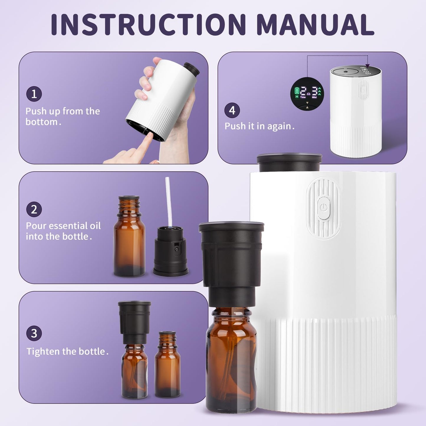 Waterless Diffuser for Essential Oils – Portable Nebulizing Aroma Diffuser for Home, Car & Travel