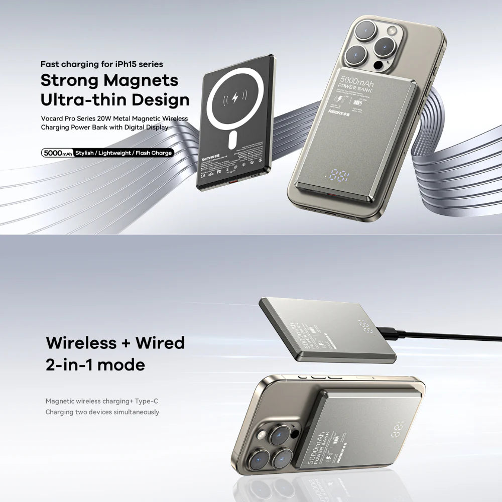20W Magnetic Wireless Power Bank – Slim, Fast & iPhone-Ready (5000mAh)