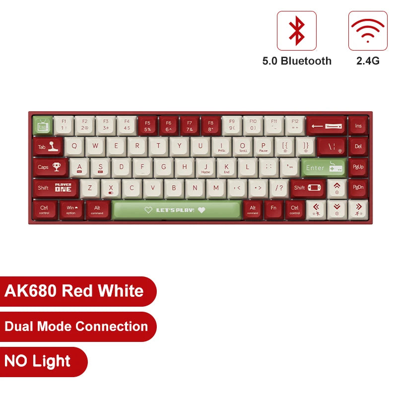 AJAZZ AK680 Mechanical Keyboard – 68 Keys, Hot-Swap, Bluetooth 5.0 / 2.4G / Wired, Gasket Mount, Compact