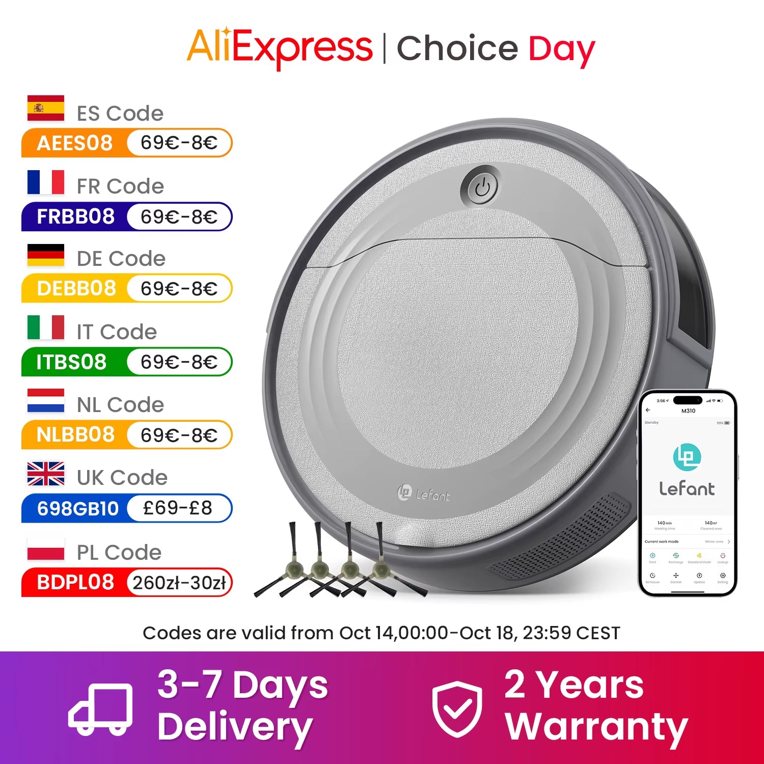 M310 Robot Vacuum Cleaner – 4500Pa Strong Suction, App/Alexa Control, 180-Min Runtime