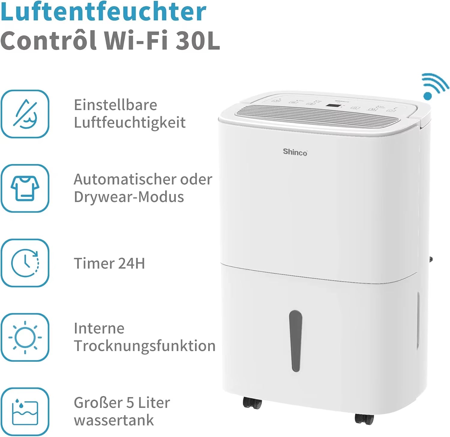 30L Electric Dehumidifier with WiFi | Energy-Saving, Automatic Restart, Laundry Mode, 24H Timer