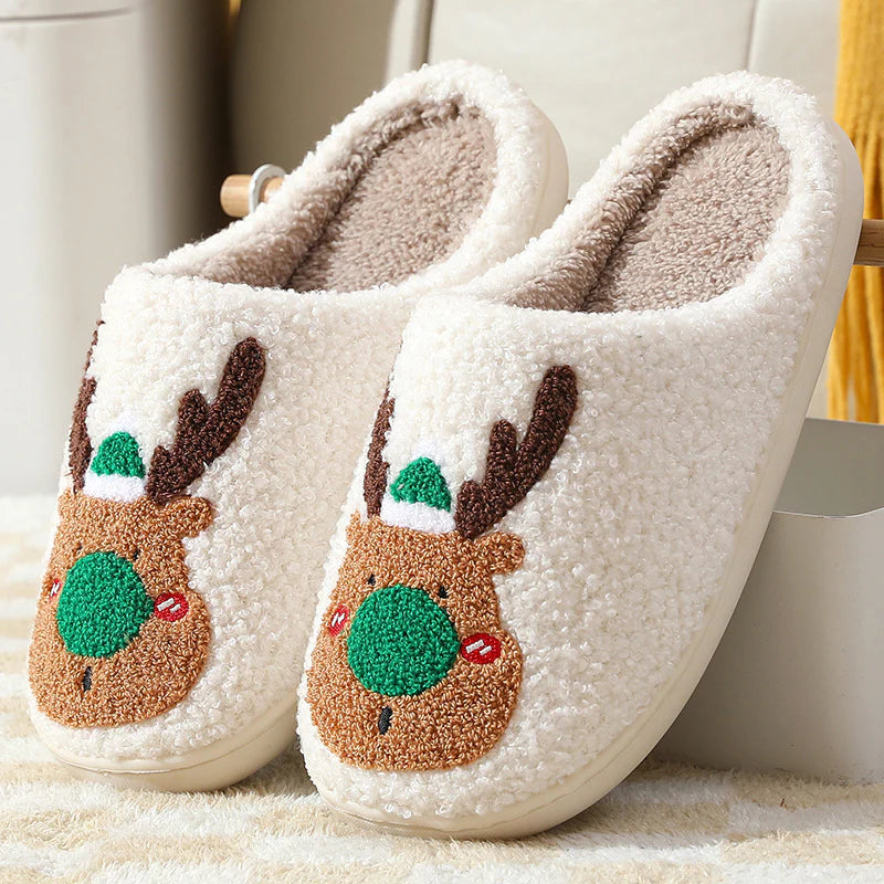 Christmas Elk Slippers – Warm Plush Winter House Shoes, Cosy Slip-Ons