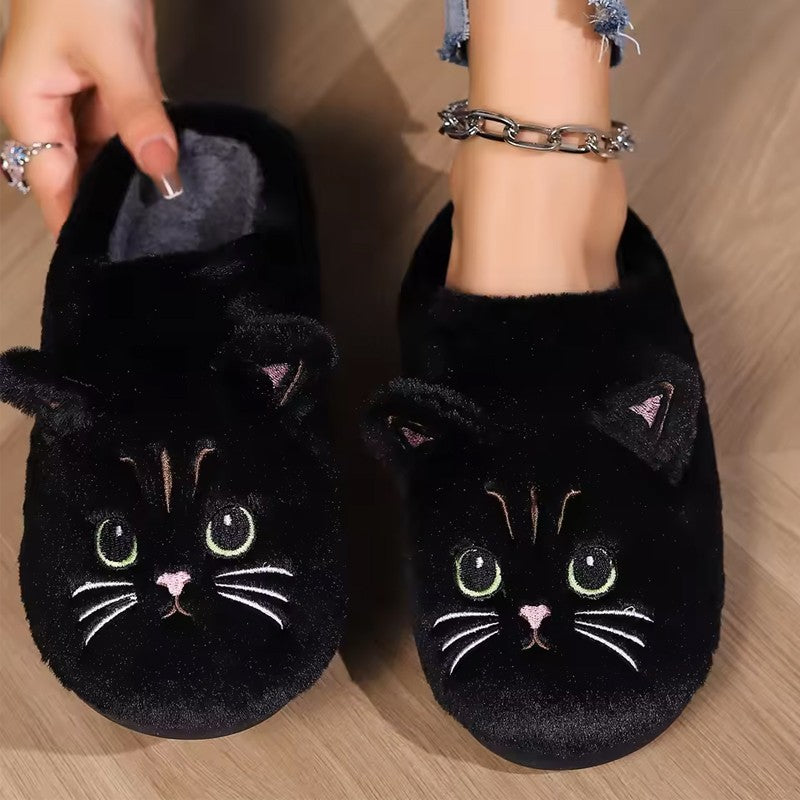 Cute Cartoon Cat Slippers – Warm Plush Indoor Slides, Non-Slip Unisex