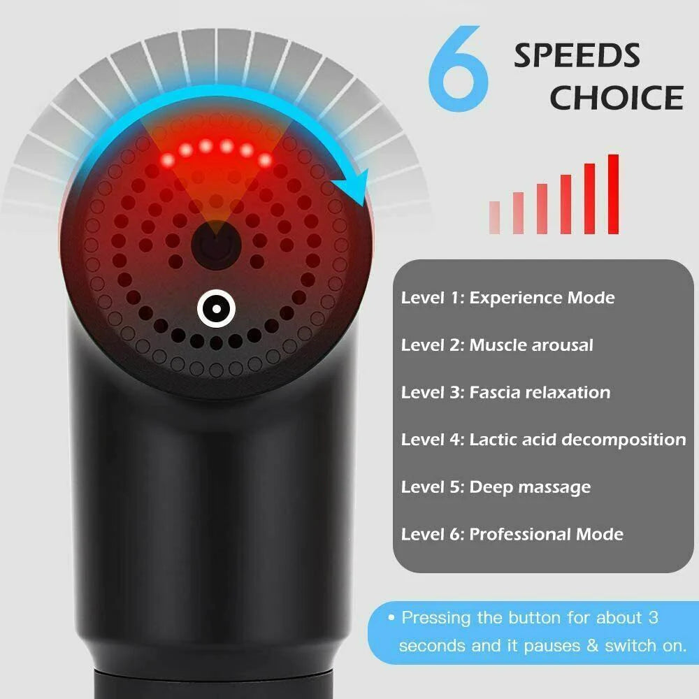 Deep Tissue Percussion Massage Gun with 6 Speeds + 4 Heads