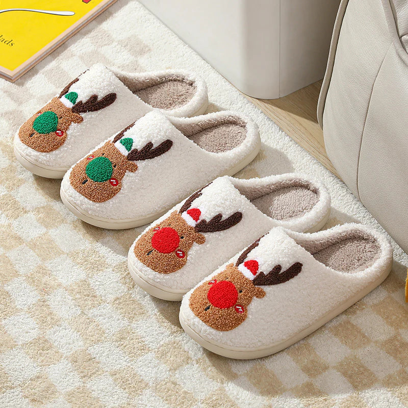 Christmas Elk Slippers – Warm Plush Winter House Shoes, Cosy Slip-Ons