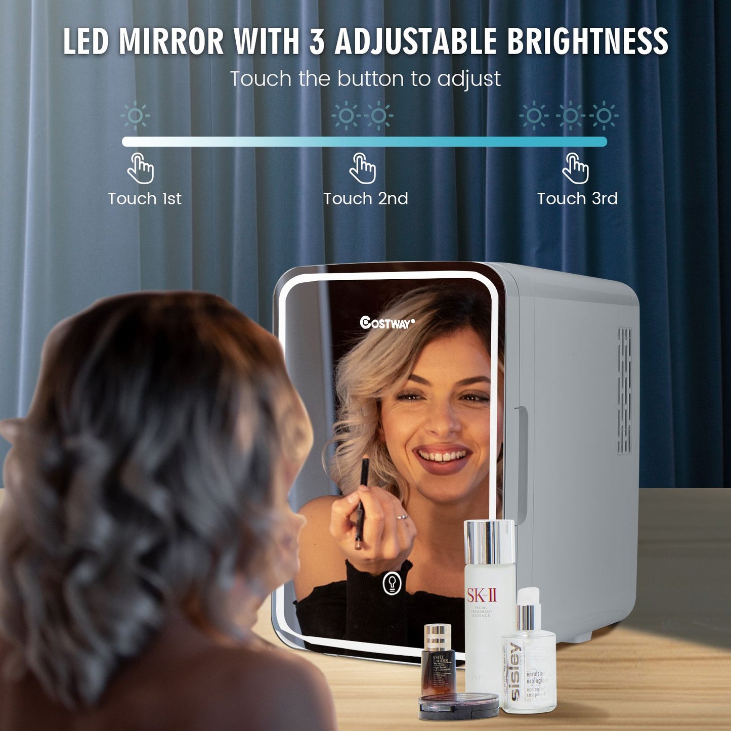 10L Portable AC/DC Beauty Fridge with LED Mirror