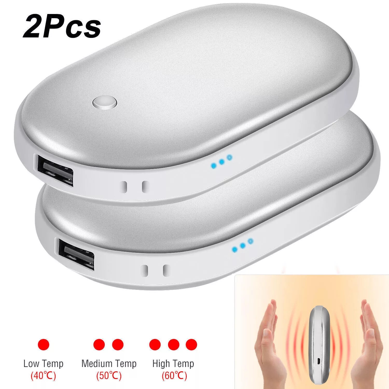 2-Pack USB Rechargeable Hand Warmers & Power Bank – Electric Pocket Heaters