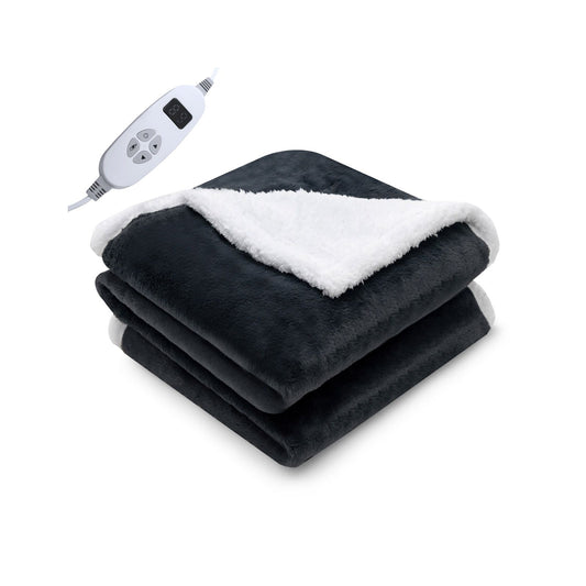 Electric Heated Blanket Throw – 10 Heat Settings, Reversible Sherpa & Velvet, Auto Shut-Off