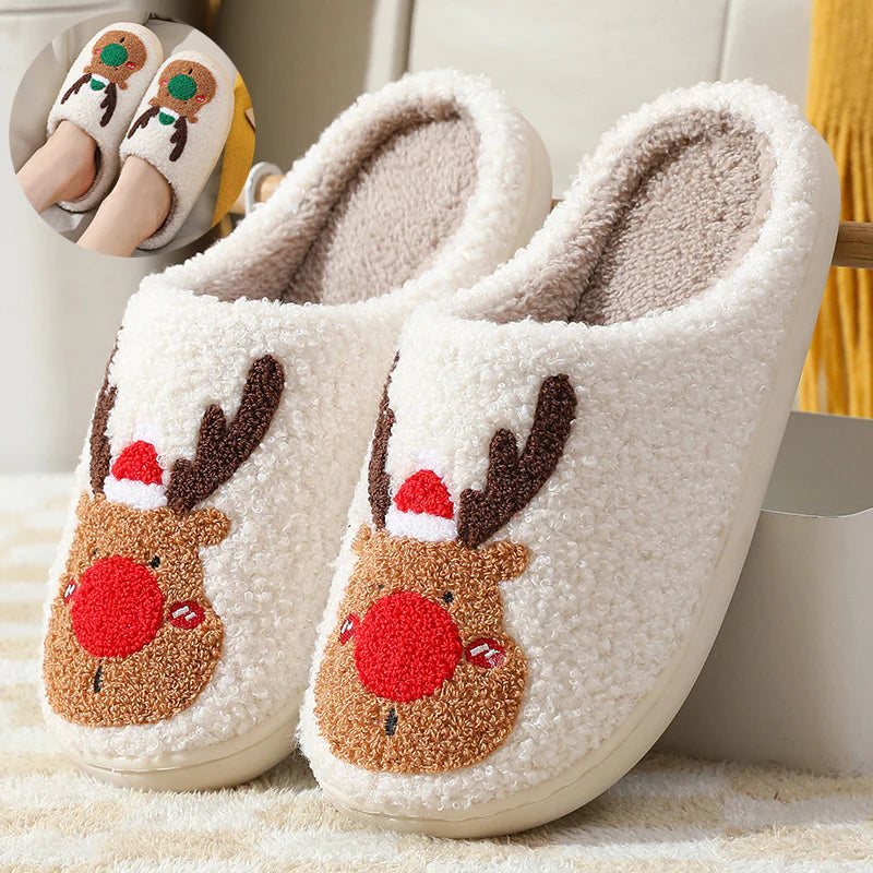 Cozy Elk Winter Slippers – Soft Plush Indoor Shoes, Warm Slip-Ons for Men & Women