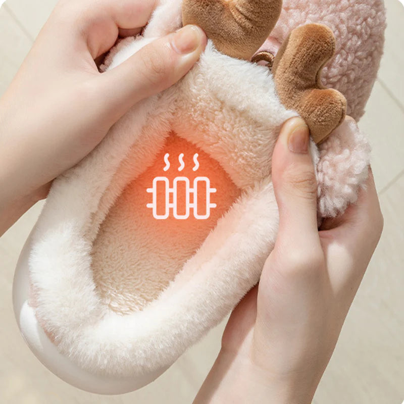 Christmas Elk Slippers – Soft Winter House Shoes, Warm Plush Slip-Ons