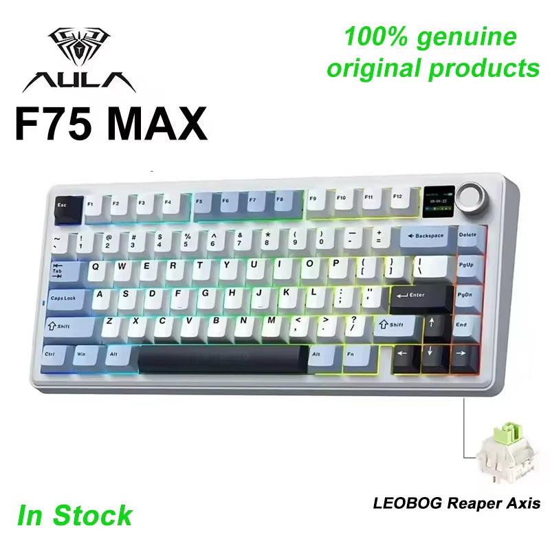 Aula F75 MAX Mechanical Keyboard – 75% Hot-Swap, RGB, TFT Screen, Bluetooth / 2.4G / Wired