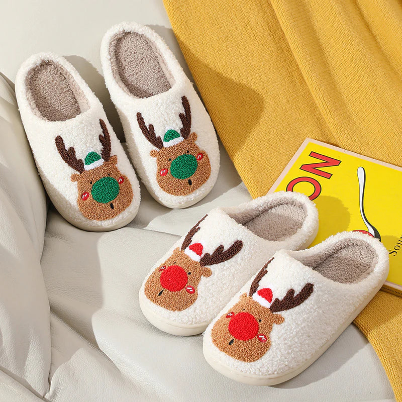 Cozy Elk Winter Slippers – Soft Plush Indoor Shoes, Warm Slip-Ons for Men & Women