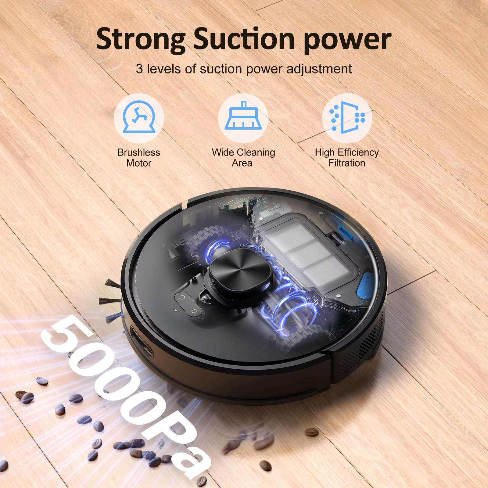 5000Pa Robot Vacuum Cleaner – Mapping, No-Go Zones, Self-Charging, Pet-Friendly