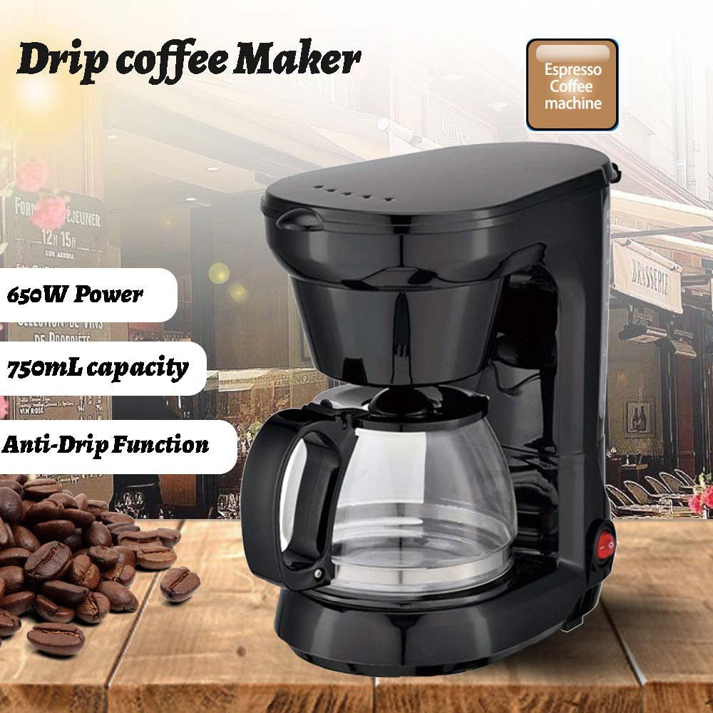 800W Filter Coffee Maker Machine – Instant Anti-Drip, 6 Cups + 750ml Glass Carafe