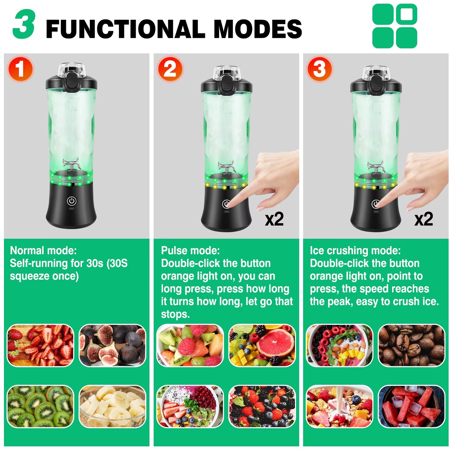Portable 2-in-1 Smoothie Blender – 600ml USB Rechargeable Juicer with Pulse & Ice-Crush Mode
