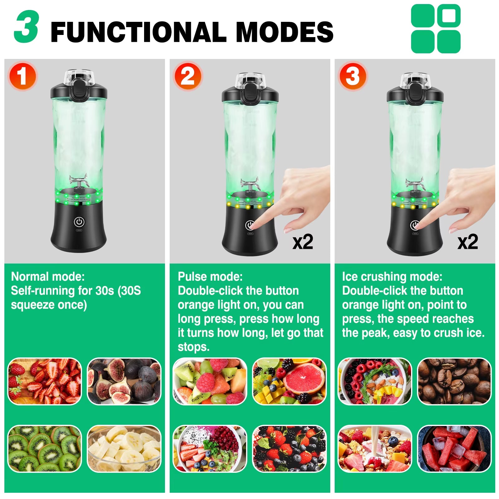 Portable 2-in-1 Smoothie Blender – 600ml USB Rechargeable Juicer with Pulse & Ice-Crush Mode
