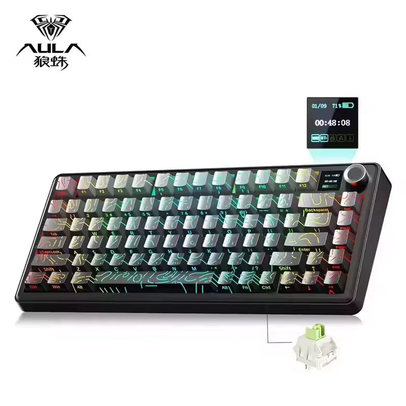Aula F75 MAX Mechanical Keyboard – 75% Hot-Swap, RGB, TFT Screen, Bluetooth / 2.4G / Wired