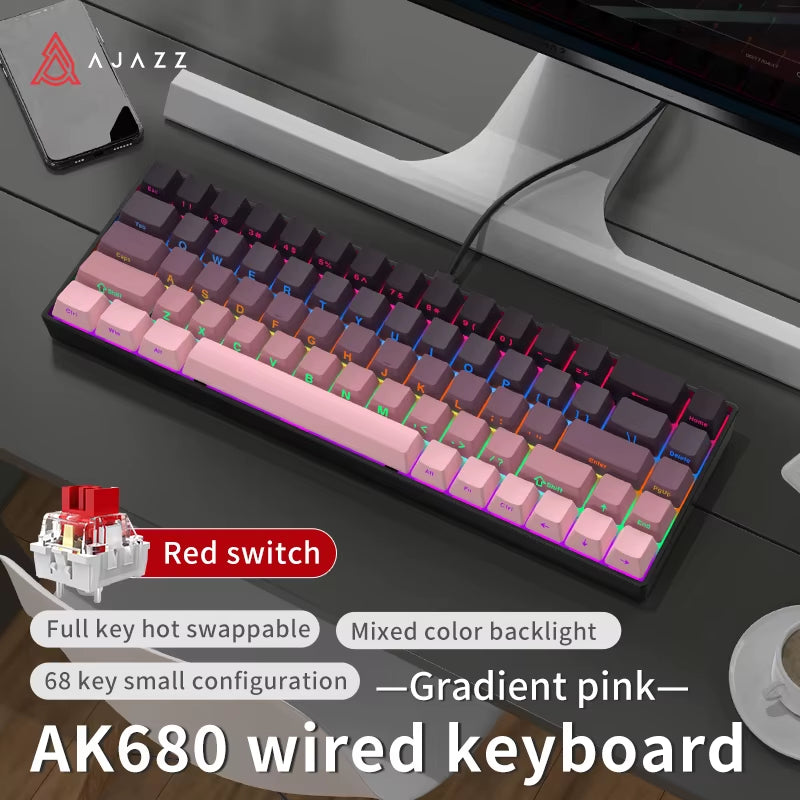 AJAZZ AK680 Mechanical Keyboard – 68 Keys, Hot-Swap, Bluetooth 5.0 / 2.4G / Wired, Gasket Mount, Compact