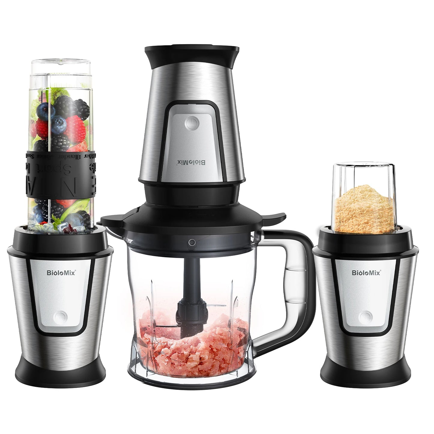 3-in-1 700W Food Processor & Portable Blender – Smoothie Maker, Chopper & Grinder