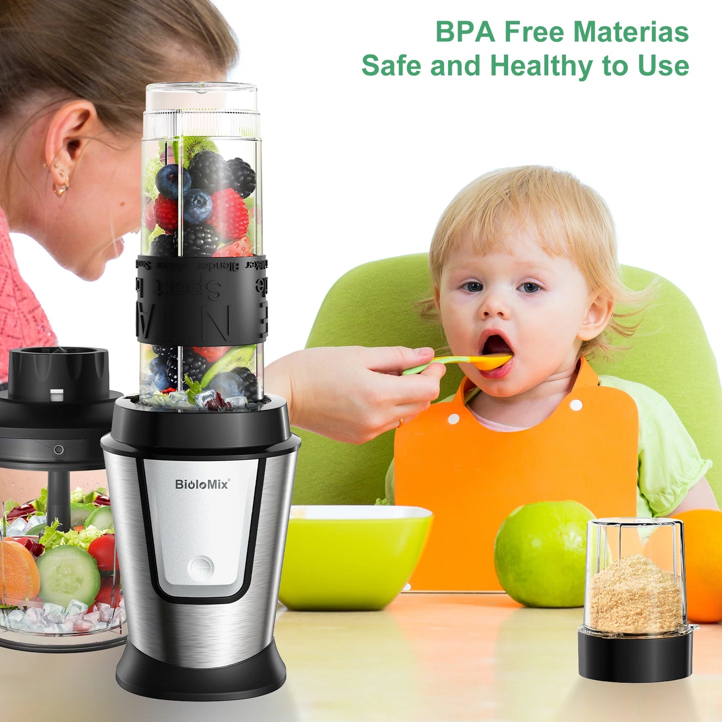 3-in-1 700W Food Processor & Portable Blender – Smoothie Maker, Chopper & Grinder