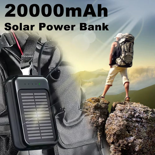 20000mAh Solar Power Bank with Flashlight – Outdoor Portable Charger (4 Outputs, LED Lights)