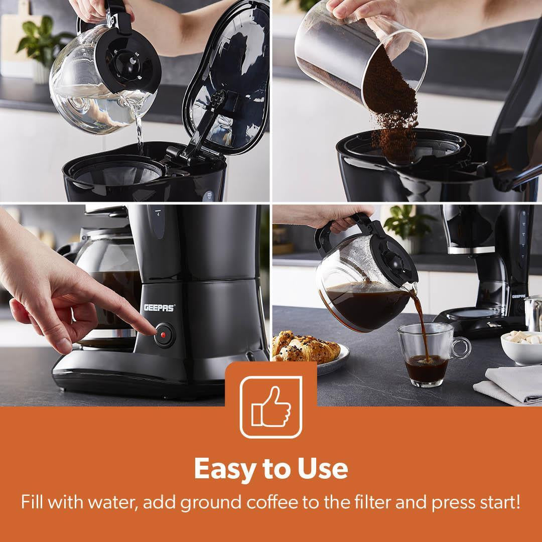 Filter Coffee Maker Machine – Instant Anti-Drip, 12 Cups, 800W, 1.5L Jug (Geepas)
