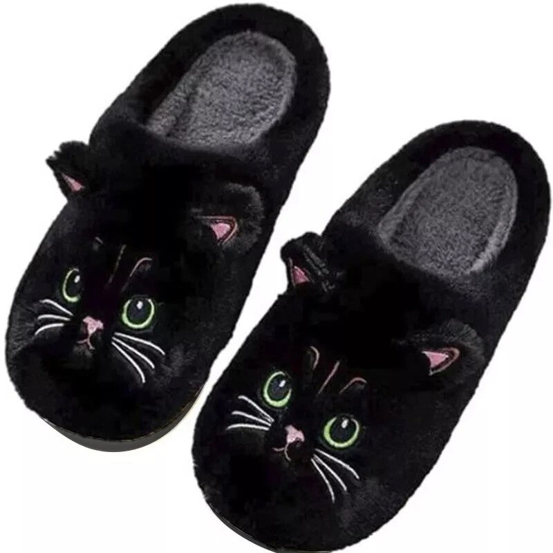 Cute Cartoon Cat Slippers – Warm Plush Indoor Slides, Non-Slip Unisex