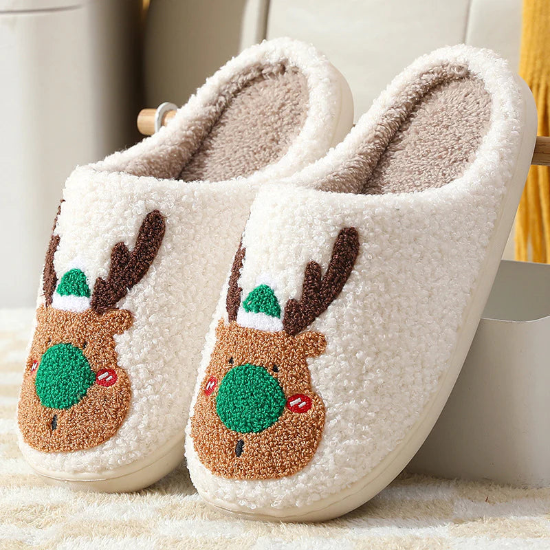 Cozy Elk Winter Slippers – Soft Plush Indoor Shoes, Warm Slip-Ons for Men & Women