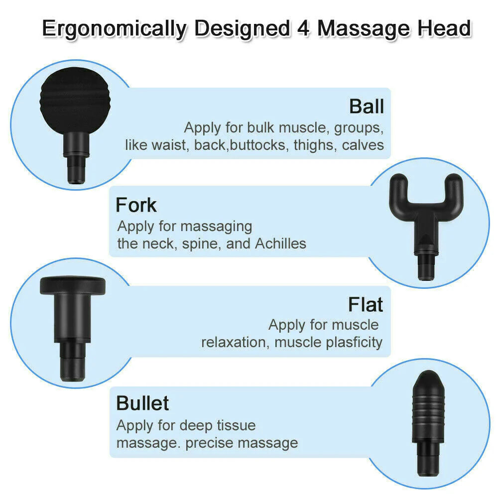 Deep Tissue Percussion Massage Gun with 6 Speeds + 4 Heads