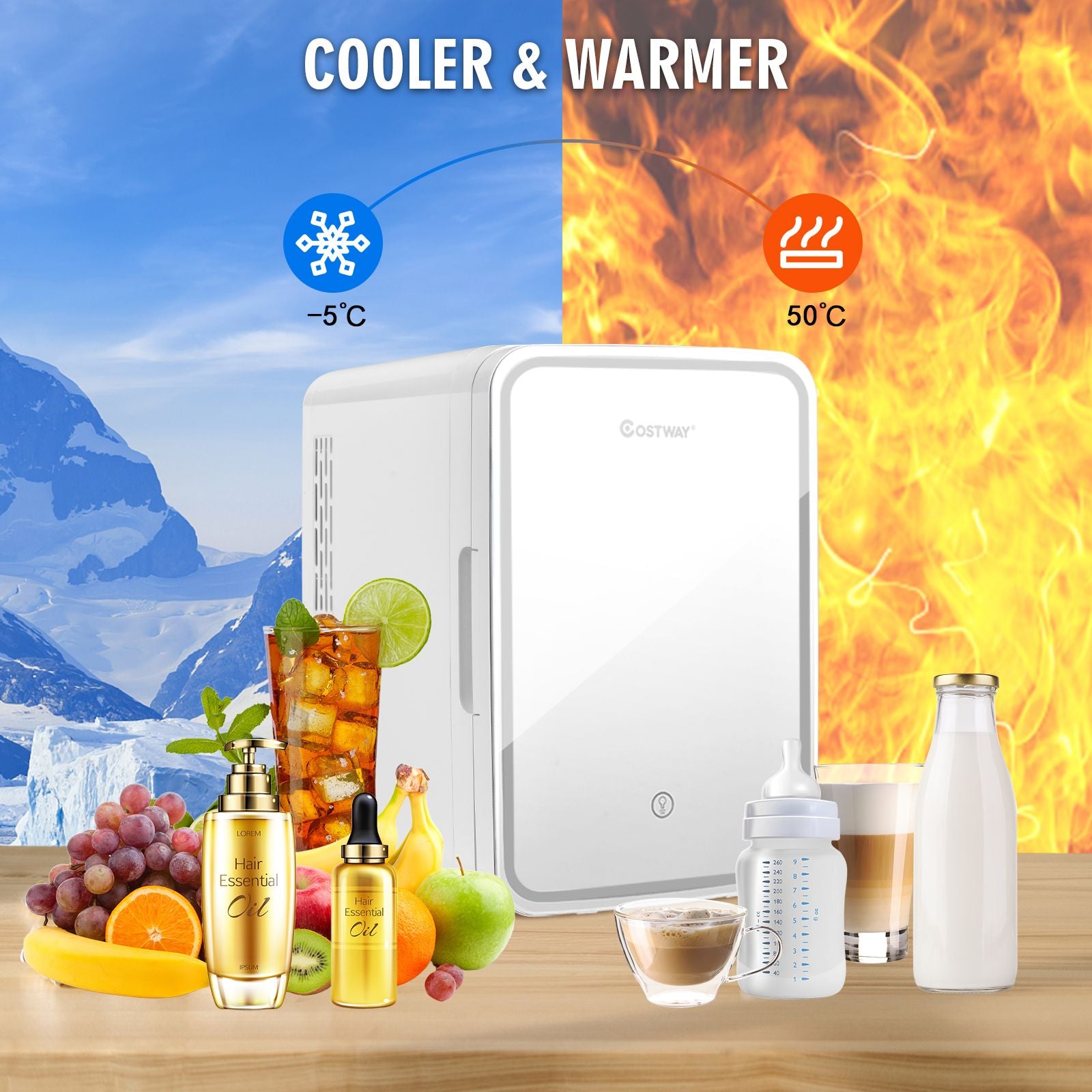 10L Portable AC/DC Beauty Fridge with LED Mirror