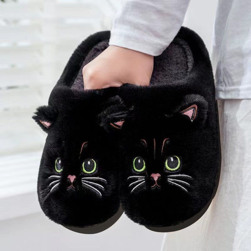 Cute Cartoon Cat Slippers – Warm Plush Indoor Slides, Non-Slip Unisex