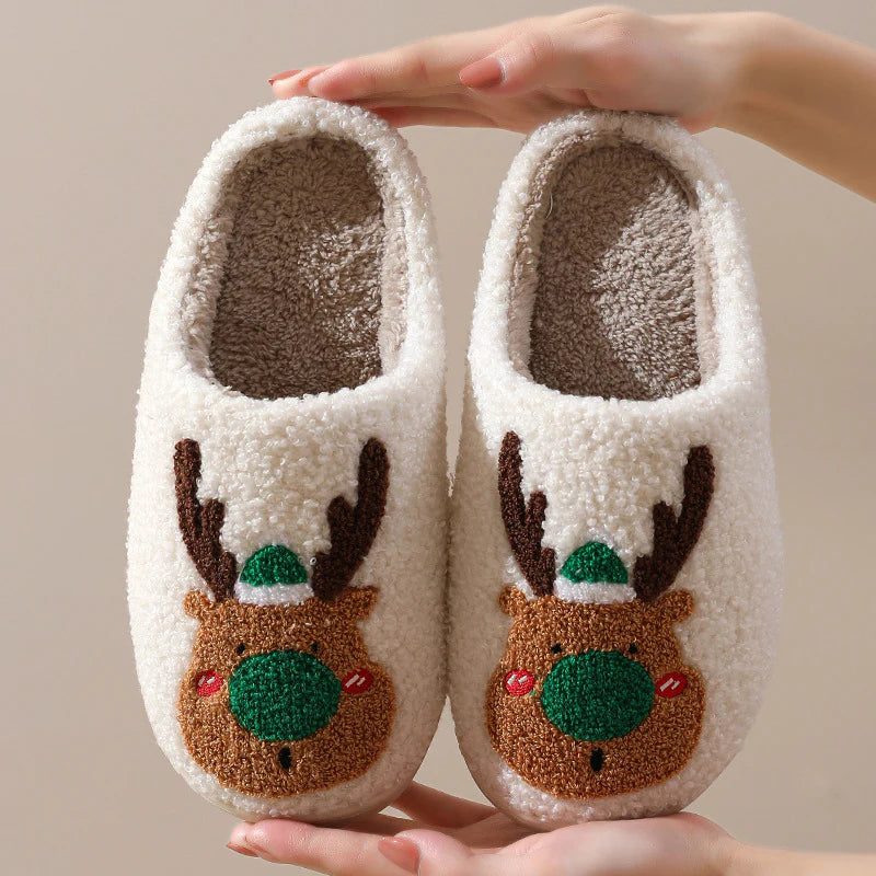 Christmas Elk Slippers – Warm Plush Winter House Shoes, Cosy Slip-Ons