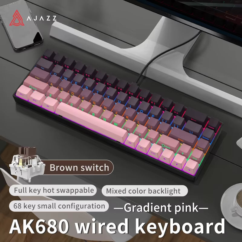 AJAZZ AK680 Mechanical Keyboard – 68 Keys, Hot-Swap, Bluetooth 5.0 / 2.4G / Wired, Gasket Mount, Compact