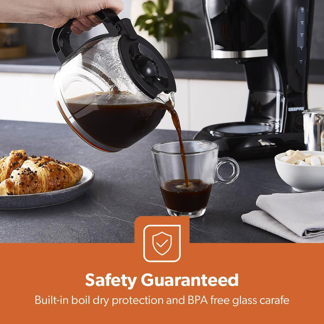 Filter Coffee Maker Machine – Instant Anti-Drip, 12 Cups, 800W, 1.5L Jug (Geepas)