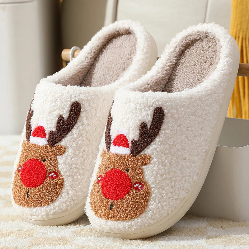 Christmas Elk Slippers – Warm Plush Winter House Shoes, Cosy Slip-Ons