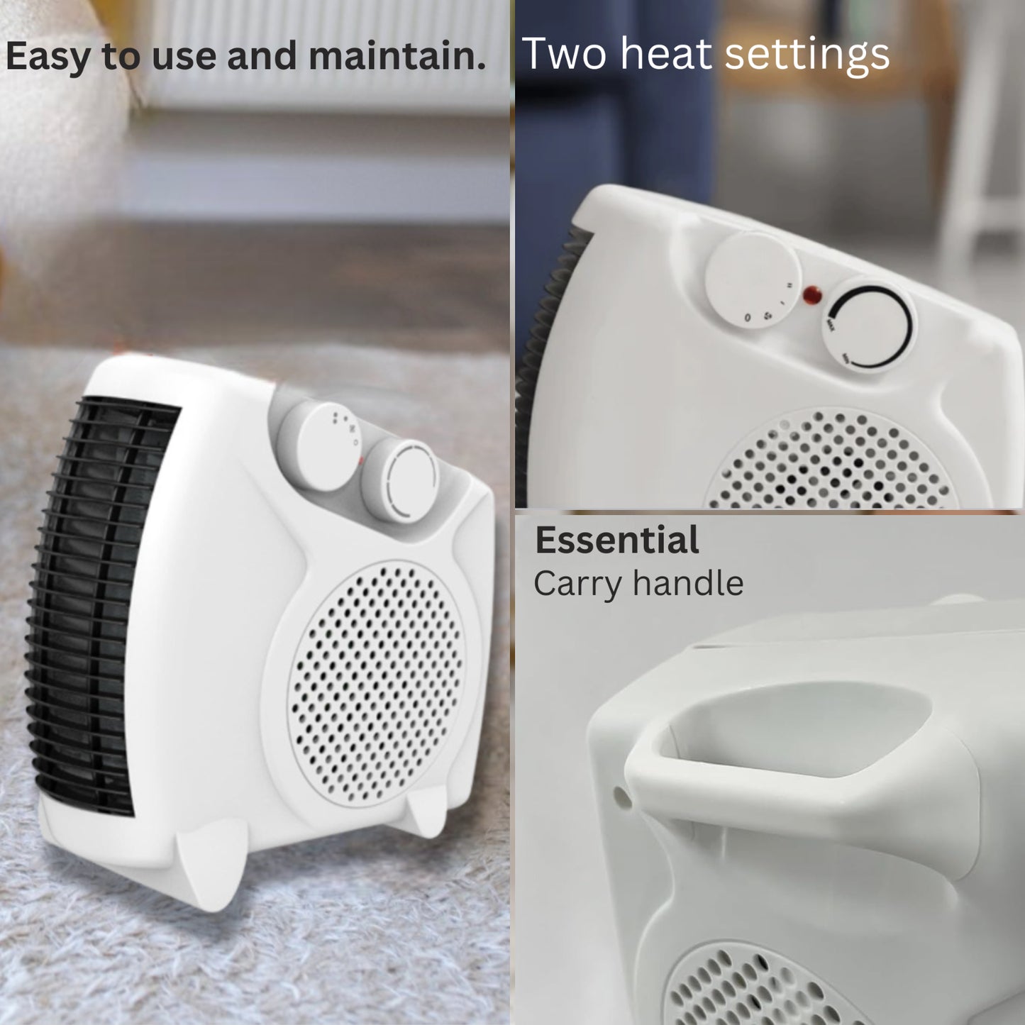 2000W Portable Electric Heater – Silent Fan for Home & Office with 2 Heat Settings