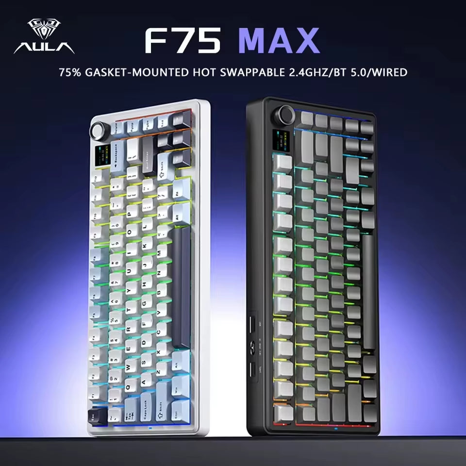Aula F75 MAX Mechanical Keyboard – 75% Hot-Swap, RGB, TFT Screen, Bluetooth / 2.4G / Wired
