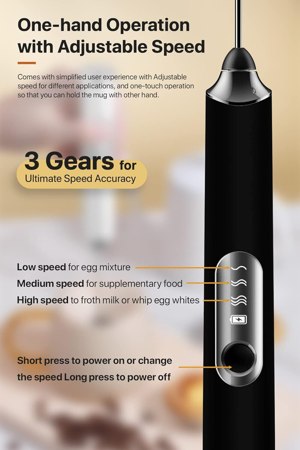 Rechargeable Electric Milk Coffee Frother Whisk Egg Beater Handheld Frappe Mixer