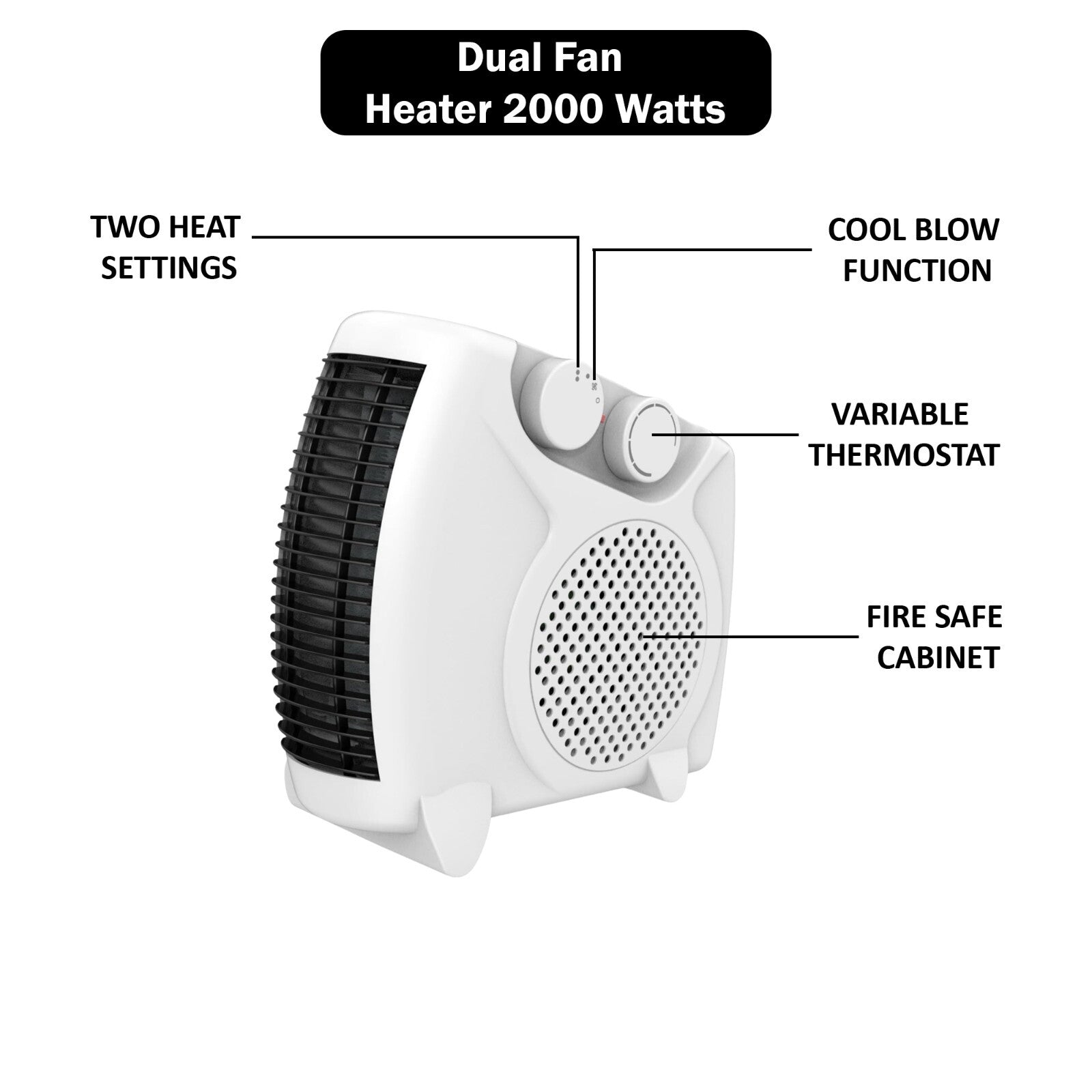 2000W Portable Electric Heater – Silent Fan for Home & Office with 2 Heat Settings