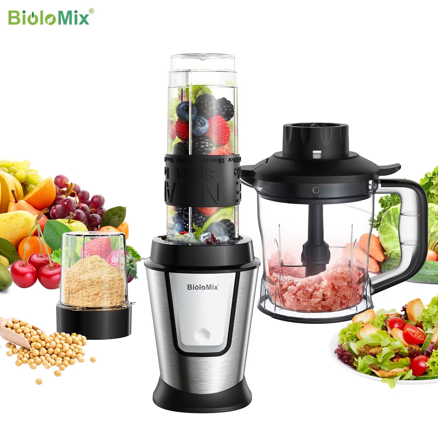 3-in-1 700W Food Processor & Portable Blender – Smoothie Maker, Chopper & Grinder