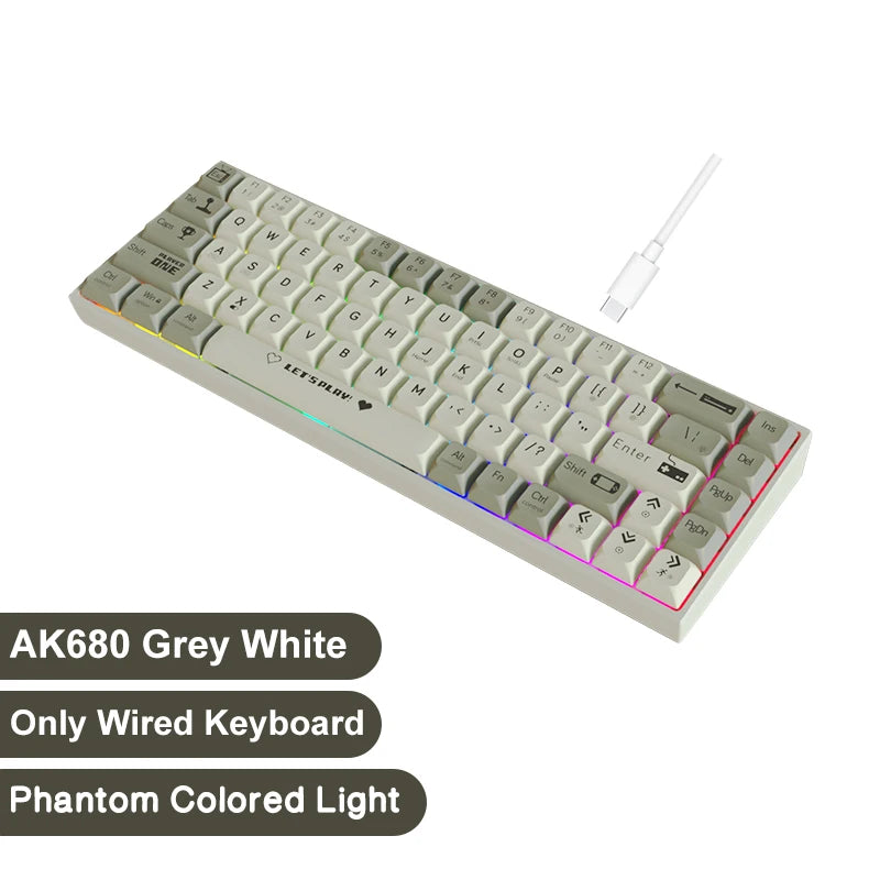 AJAZZ AK680 Mechanical Keyboard – 68 Keys, Hot-Swap, Bluetooth 5.0 / 2.4G / Wired, Gasket Mount, Compact