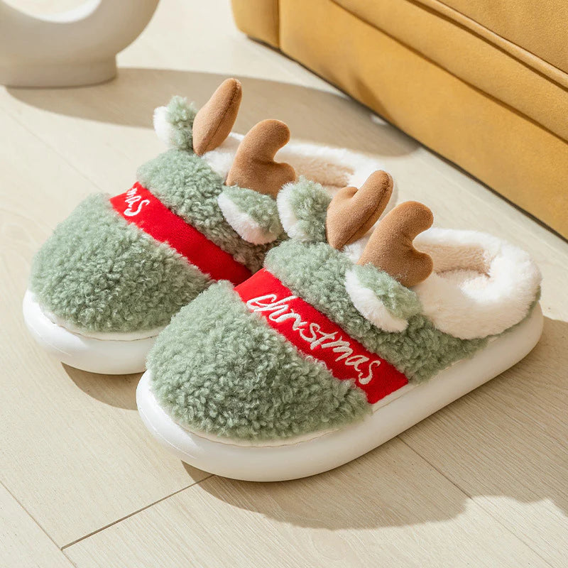 Christmas Elk Slippers – Soft Winter House Shoes, Warm Plush Slip-Ons