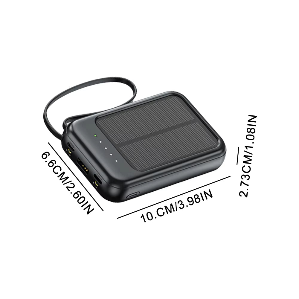 20000mAh Mini Solar Power Bank – Built-In 4 Cables, LED Light, Portable External Battery Pack