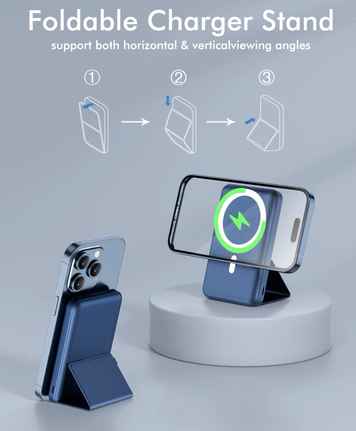 Magnetic Wireless Power Bank 10000mAh – Foldable Mini Fast-Charge Backup