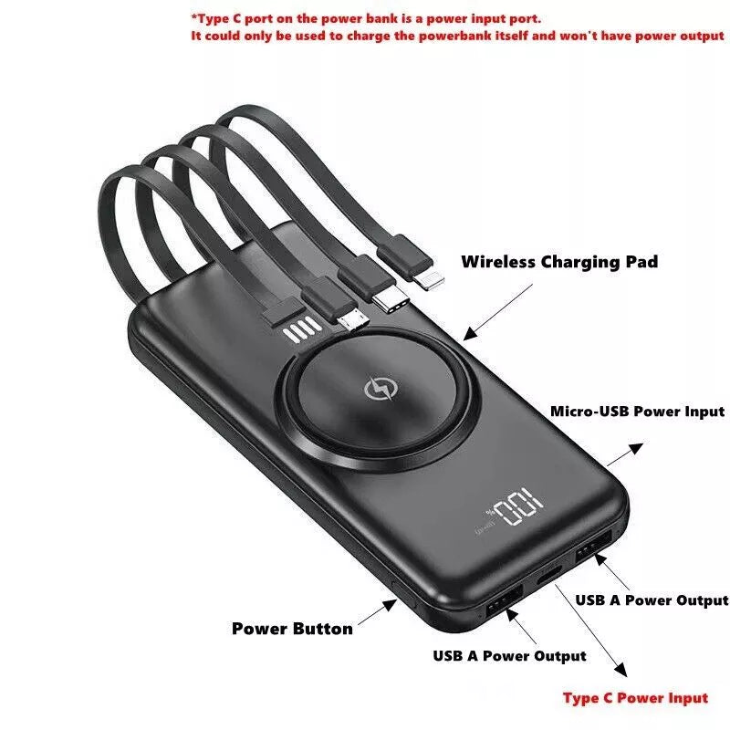 Portable Power Bank 20000mAh – Wireless Fast-Charging Magnetic Battery