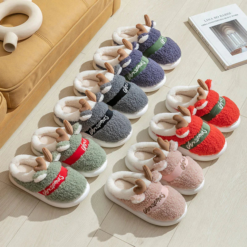 Christmas Elk Slippers – Soft Winter House Shoes, Warm Plush Slip-Ons