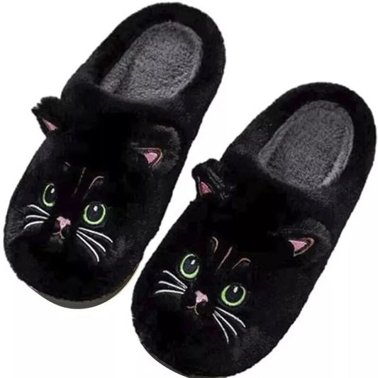 Cute Cartoon Cat Slippers – Warm Plush Indoor Slides, Non-Slip Unisex