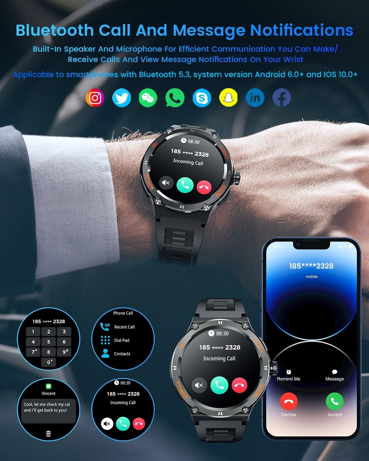 Smart Watch for Men – 1.53" HD Screen, 3ATM Waterproof Fitness Tracker with Bluetooth Calls