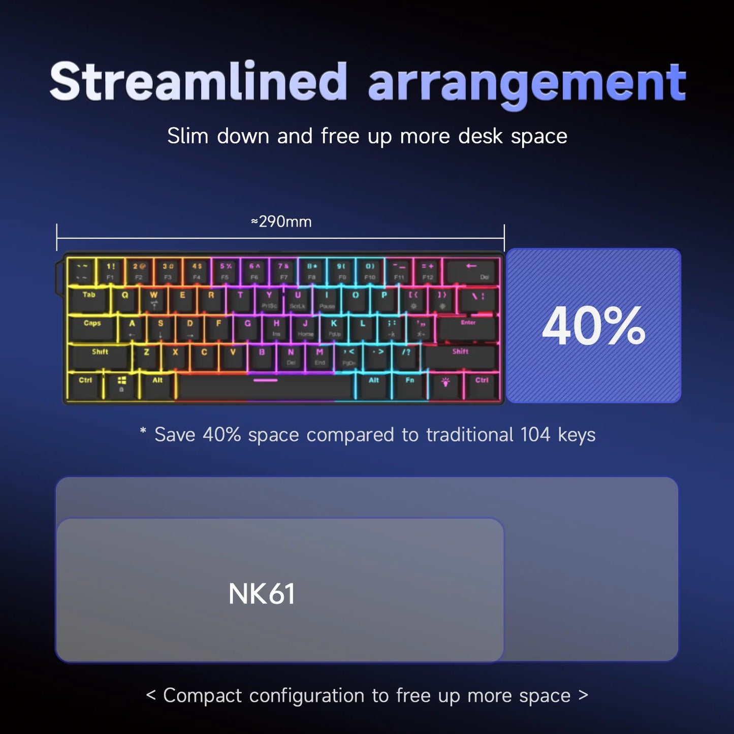 Ajazz NK61 Mechanical Wired Gaming Keyboard RGB Lighting Supports Hot-Swappable 61-Key Mechanical Wired Gaming Keyboard